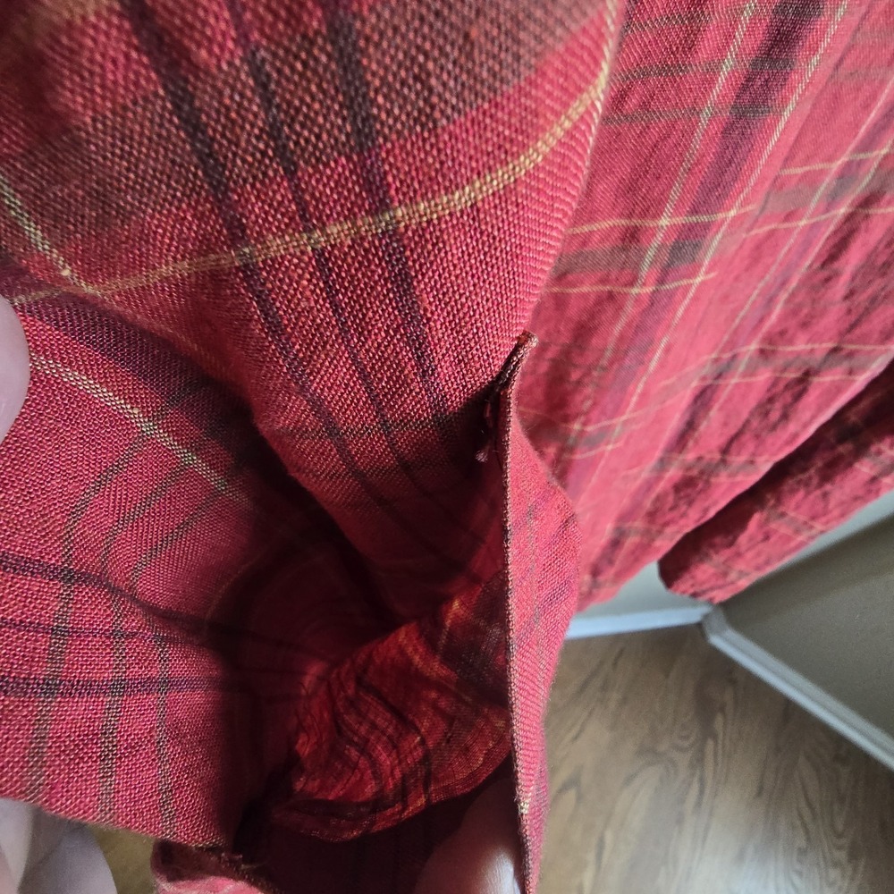 Bryn Walker Nolan Linen Dress Sz Large Red Plaid Cowl Neck Lagenlook Oversized - Picture 3 of 9